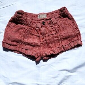 Free People Red Linen Shorts (2)